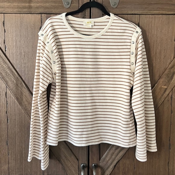 Maeve by Anthropologie Oversized Slouchy Striped Long Bell Sleeve Tee Size S EUC - Picture 4 of 9
